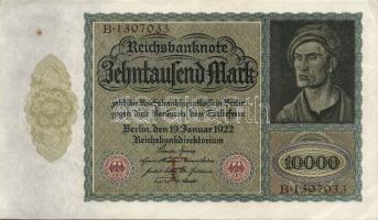 Német Birodalom / Weimari Köztársaság 1922. 10.000M (4x) egymásutáni ill. egy/két ugrású sorszámokka...