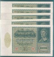 Német Birodalom / Weimari Köztársaság 1922. 10.000M (5x) egymásutáni sorszámokkal T:II+