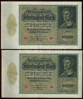 Német Birodalom / Weimari Köztársaság 1922. 10.000M (2x) egymásutáni sorszámokkal T:II+