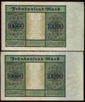 Német Birodalom / Weimari Köztársaság 1922. 10.000M (2x) egymásutáni sorszámokkal T:II+