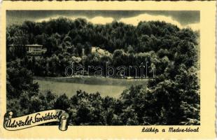 Szováta, Sovata; látkép a Medve-tóval / spa, lake