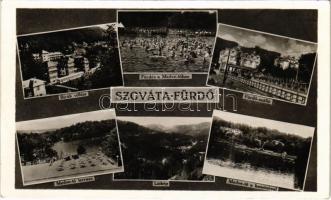 1942 Szováta, Sovata; Bírák villája, fürdés a Medve-tóban, Fürdő szálló, Medve-tó terasz, látkép, kaszinó / villa, bathers, spa hotel, terrace, general view, casino (ragasztónyom / glue mark)