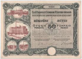 Budapest 1927. Első Budapesti Gőzmalmi Részvénytársaság részvénye 50P-ről, szárazpecséttel T:III