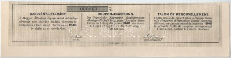 Budapest 1926. "Magyar Általános Ingatlanbank Részvénytársaság" részvénye 50P-ről, szelvén...