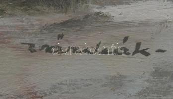 Várdeák Ferenc (1897-1971): Három lakóhajó (uszályok, Budapesti rakpart). Olaj, karton, jelzett. Dek...