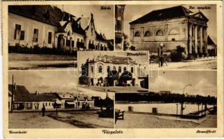 1938 Várpalota, Zárda, Izraelita templom (zsinagóga), községháza, utca, üzletek, strandfürdő (fl)