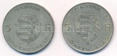 1947. 5Ft Ag "Kossuth" (2x) T:2-,3 patina Adamo F8.1