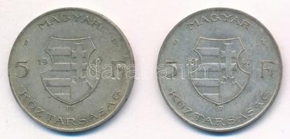 1947. 5Ft Ag "Kossuth" (2x) T:2-,3 patina Adamo F8.1