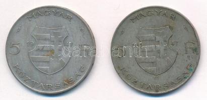 1947. 5Ft Ag "Kossuth" (2x) T:3 patina Adamo F8.1