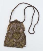 Aranyozott fém szállal szőtt színházi táska, kopott, 15x22cm