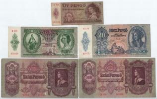 1930. 100P (2xklf, egyik alacsony, másik csillagos sorszámú) + 1936. 10P + 1939. 5P + 1941. 20P T:III