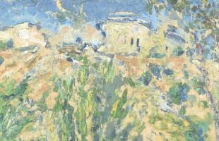 Lakatos Artúr (1880-1968): Zöldellő táj (Franciaország?). Olaj, vászon, kartonra kasírozva, jelzett....