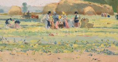 Pörge Gergely (1858-1930): Aratás Rákospalotán, 1905. Olaj, falemez. Jelezve balra lent: Pörge Gerge...