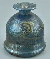 Lötz szecessziós díszváza, száldíszítéses irizáló fújt üveg, szép állapotban. Jelzés nélkül. Ausztria 1900 körül. m:9cm