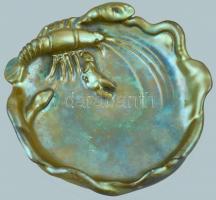 Zsolnay eozin mázas rákos tál, jelzett (halványan), erős kopásnyomokkal, d: 15 cm