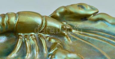 Zsolnay eozin mázas rákos tál, jelzett (halványan), erős kopásnyomokkal, d: 15 cm