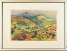 Martyn Ferenc (1899-1986): Hegyvidéki táj. Akvarell, papír, jelezve balra lent: Obernig Tibornak Martyn. Üvegezett fa keretben, 23,5×35,5 cm / Watercolour on paper, signed lower left, framed