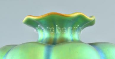 Zsolnay eozin mázas porcelán, bordás váza. Jelzett, kis kopással d: 12 cm