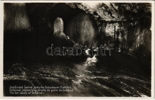 Dobsina, Dobschau; Dobsinská l&#039;adová jaskyna / Dobschauer Eishöhle / Dobsinai jégbarlang, belső. Niagara vízesés. A. Fejér kiadása / ice cave, interior, waterfall