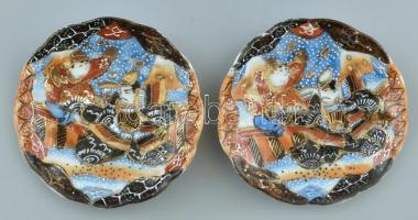 Japán mintás 'tét a tét' mokkás készlet. Kézzel festett porcelán. Jelzett. Kopott