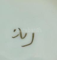 Japán mintás 'tét a tét' mokkás készlet. Kézzel festett porcelán. Jelzett. Kopott