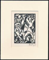 Bortnyik Sándor (1893-1976): Szidalom, linómetszet, papír, utólagos jelzéssel, paszpartuban, 11,5×8 cm