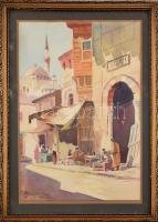 Olvashatatlan jelzéssel, feltehetően a XX. sz. elején működött festő alkotása: Isztambul (Konstantinápoly). Akvarell, papír. 43×29 cm