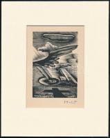Molnár C. Pál (1894-1981): Rémisztő fellegek. Fametszet, papír, utólagos jelzéssel, 12×7,5 cm