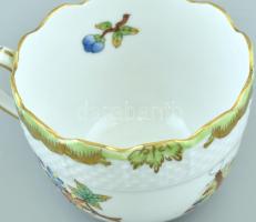 Herendi Viktória mintás, kosaras nyomott porcelán mokkás készlet. Kézzel festett, jelzett, kopásnyom...