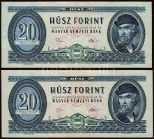 1975. 20Ft (2x) T:II+ Csak egyszer hajtva, törve nem!