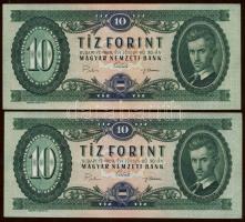 1969. 10Ft (2x) egymásutáni sorszámmal T:II+ Csak egyszer hajtva, törve nem!