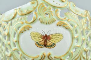 Herendi Viktória mintás áttört kosár, kézzel festett, jelzet, kopásnyomokkal, 17×16 cm