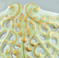 Herendi Viktória mintás áttört kosár, kézzel festett, jelzet, kopásnyomokkal, 17×16 cm