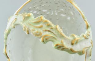 Herendi Viktória mintás áttört kosár, kézzel festett, jelzet, kopásnyomokkal, 17×16 cm