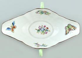 Herendi 1943 Viktória mintás szószos tál, kézzel festett, jelzett, kopásnyomokkal, mázrepedéssel 23c...