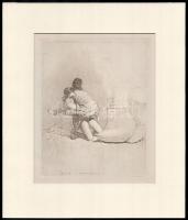 Zichy Mihály (1827-1906): Erotikus jelenet. Cinkográfia, paszpartuban, 13×19 cm