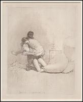 Zichy Mihály (1827-1906): Erotikus jelenet. Cinkográfia, paszpartuban, 13×19 cm