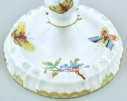 Herendi Viktória mintás háromágú gyertyatartó. Kézzel festett, jelzett, kopásnyomokkal, viasz maradv...