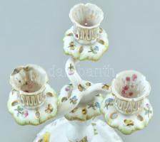 Herendi Viktória mintás háromágú gyertyatartó. Kézzel festett, jelzett, kopásnyomokkal, viasz maradv...