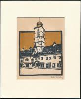 Kós Károly (1883-1977): Városháza. Linómetszet, papír, utólagos jelzéssel, paszpartuban, 15,5×12 cm