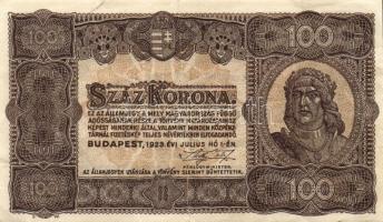 1913-1923. Kis korona tétel 20K piros "Deutschösterreich" fny-sal, 1K, 10K, 20K (2x), 50K (2x), 100K T:I,II/III