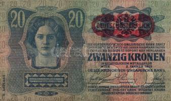 1913-1923. Kis korona tétel 20K piros "Deutschösterreich" fny-sal, 1K, 10K, 20K (2x), 50K ...