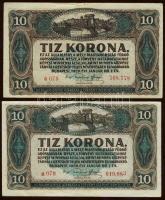 1920. 10K (2x) mindkét bankjegy elő- és hátlapi nyomata erősen lefelé, ill. felfelé csúszva, az egyiken a sorszám utolsó számjegye nagyon felfelé csúszva! T:II,II/III