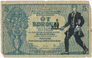 1919. 5K "Osztrák-Magyar Bank..." előlapján gúnyrajz (pincér) T:III-,IV  Adamo K8