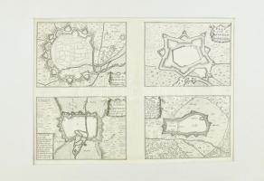 cca 1700-1720 Plan de la Ville de Fribourg, Plan de la Ville de Haguenau, Plan de la Ville de Benfeld, Plan de la Ville et Chasteau de Stolhoffen au Marquisat de Bade en Allemagne, rézmetszet, jelzés nélkül, (in: Les Forces de l'Europe, Asie, Afrique et Amerique, ou description des principales villes, avec leurs fortifications, ...Dessigne?es par les meilleurs ingenieurs, particulierement celles qui sont sous la domination de la France, dont les plans ont este? levez par Monsieur de Vauban, ...Amsterdam, Pierre Mortier), papír, paszpartuban, 24x34 cm  Sebastien le Prestre de Vauban (1633-1707) Franciaország marsallja, kora legkiválóbb hadmérnöke XIV. Lajos (1638-1715) francia király alatt.