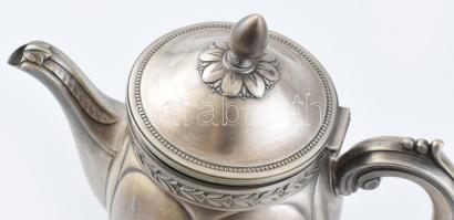 Ezüstözött alpakka kávés kanna, jelzett, kopott, m:22cm