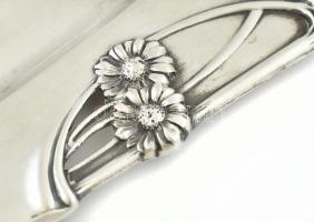 Ezüst (Ag) Szecessziós dísztálca. Nemesi koronával és monogrammal, jelzett, 24x19cm, nettó:269g