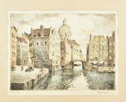 Gimes Lajos (1886-1945): Amsterdam. Színezett rézkarc, papír, jelzett, paszpartuban, 23×31,5 cm