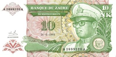 Kongó-Zaire 1985-1995. 10 klf bankjegy T:I