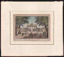cca 1830-1850: A Brandenburgi Kapu Berlinben (Das Brandenburger Thor). Színezett acélmetszet, papír, sérült, foltos, paszpartuban, 12,5×16,5 cm